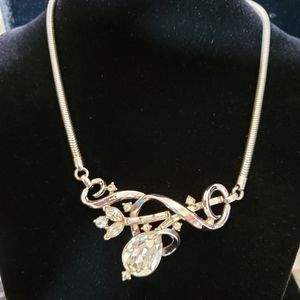 Vintage Trifari Swirly Rhinestone Plated Necklace Choker 1940's 1950's
